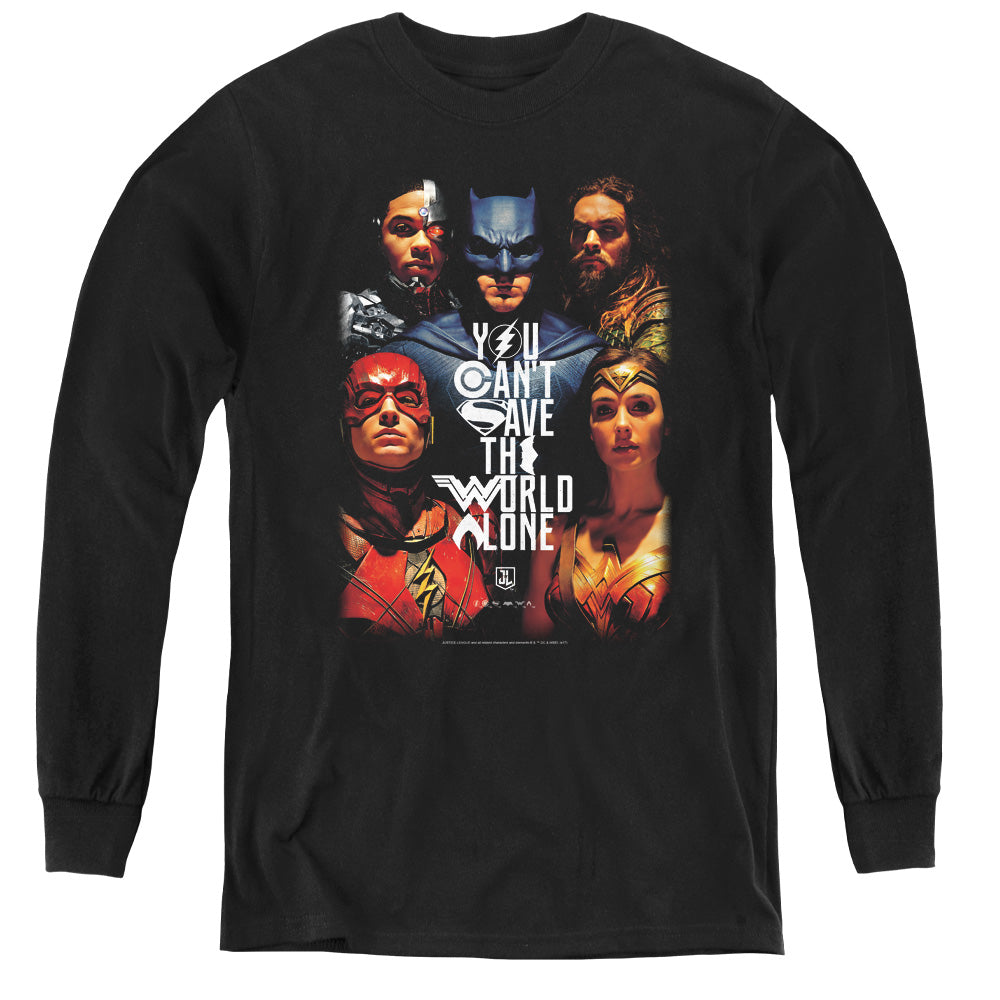 Justice League Movie Save the World Poster Long Sleeve Kids Youth T Shirt Black