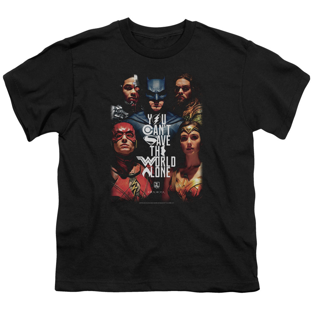 Justice League Movie Save the World Poster Kids Youth T Shirt Black