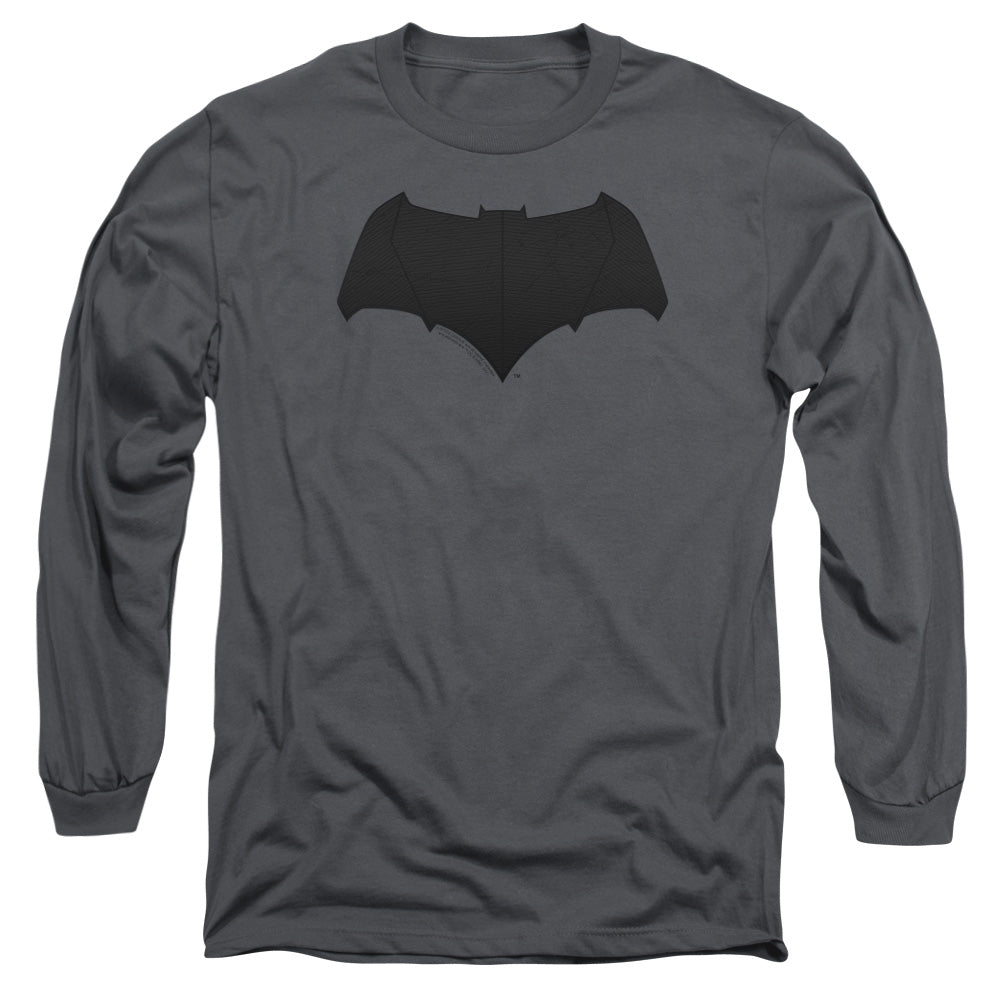 Justice League Movie Batman Logo Mens Long Sleeve Shirt Charcoal