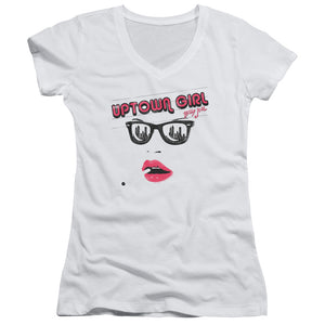 Billy Joel Uptown Girl Junior Sheer Cap Sleeve V-Neck Womens T Shirt White