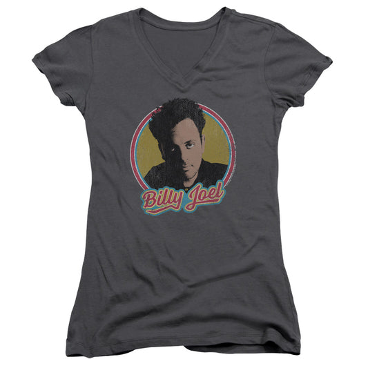 Billy Joel Billy Joel Junior Sheer Cap Sleeve V-Neck Womens T Shirt Charcoal