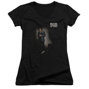 Billy Joel 52nd Street Junior Sheer Cap Sleeve V-Neck Womens T Shirt Black