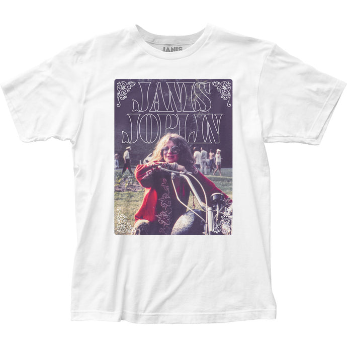 Janis Joplin Motorcycle Mens T Shirt White