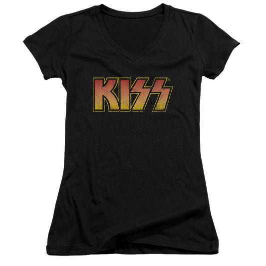 KISS Classic Junior Sheer Cap Sleeve V-Neck Womens T Shirt Black