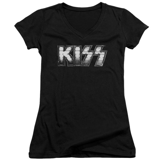 KISS Heavy Metal Junior Sheer Cap Sleeve V-Neck Womens T Shirt Black