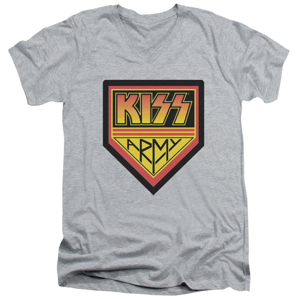 KISS Army Logo Mens Slim Fit V-Neck T Shirt Athletic Heather