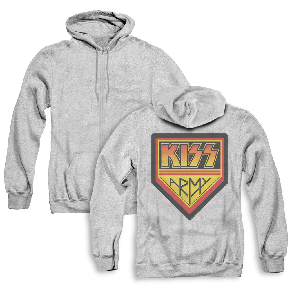 KISS Army Logo Back Print Zipper Mens Hoodie Athletic Heather