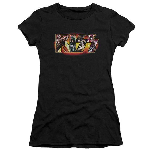 KISS Stage Logo Junior Sheer Cap Sleeve Womens T Shirt Black