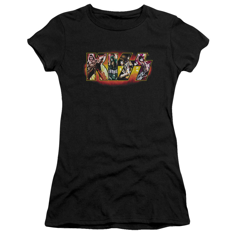 KISS Stage Logo Junior Sheer Cap Sleeve Premium Bella Canvas Womens T Shirt Black