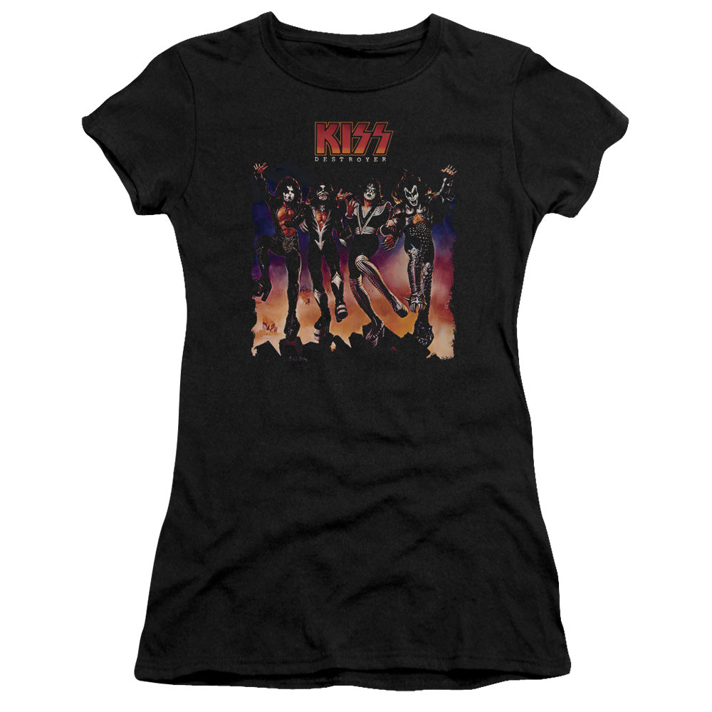 KISS Destroyer Cover Junior Sheer Cap Sleeve Womens T Shirt Black