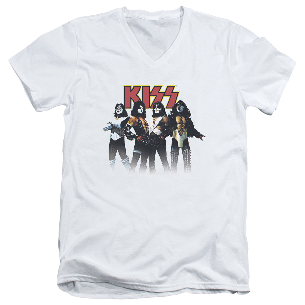 KISS Throwback Pose Mens Slim Fit V-Neck T Shirt White