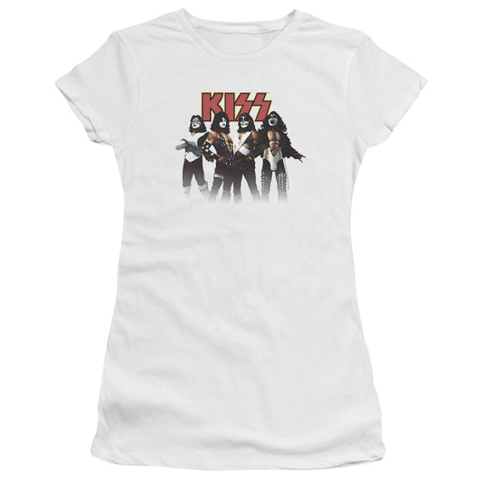 KISS Throwback Pose Junior Sheer Cap Sleeve Premium Bella Canvas Womens T Shirt White