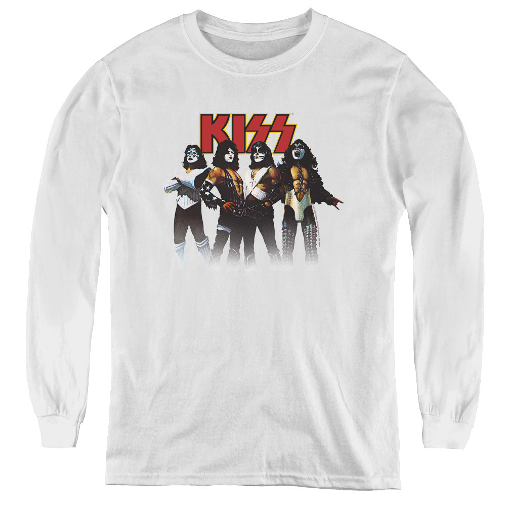 KISS Throwback Pose Long Sleeve Kids Youth T Shirt White