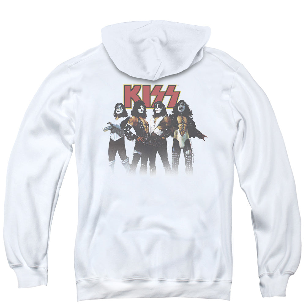 KISS Throwback Pose Back Print Zipper Mens Hoodie White