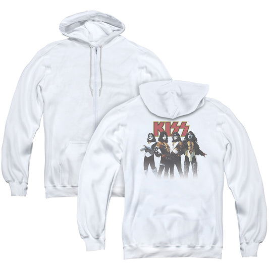 KISS Throwback Pose Back Print Zipper Mens Hoodie White