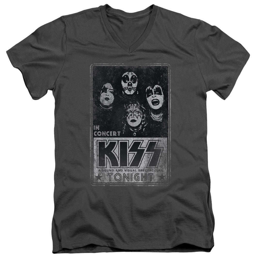 KISS Live Mens Slim Fit V-Neck T Shirt Charcoal