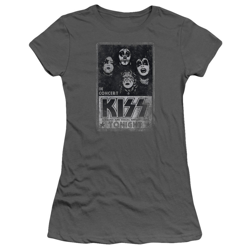 KISS Live Junior Sheer Cap Sleeve Womens T Shirt Charcoal