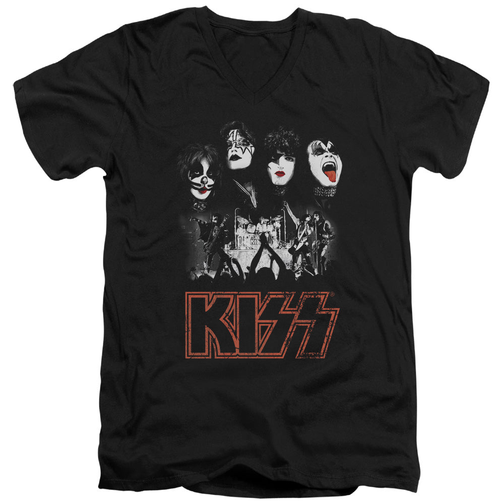 KISS Rock The House Mens Slim Fit V-Neck T Shirt Black