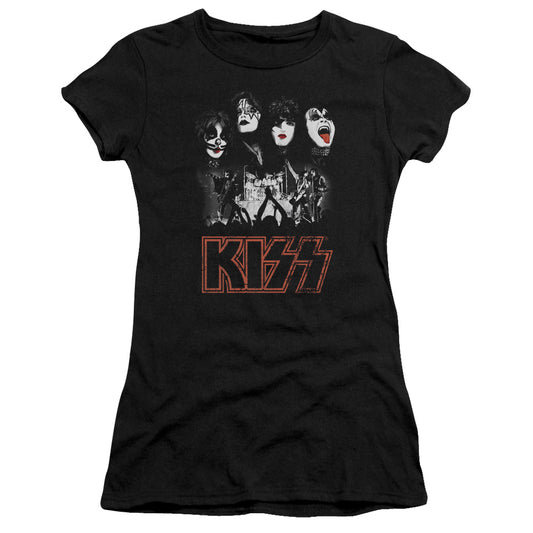 KISS Rock The House Junior Sheer Cap Sleeve Womens T Shirt Black