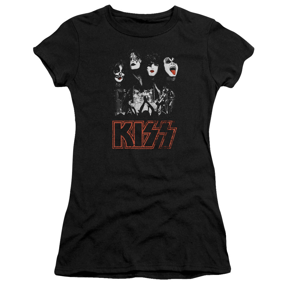 KISS Rock The House Junior Sheer Cap Sleeve Premium Bella Canvas Womens T Shirt Black