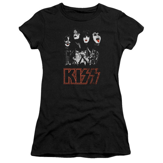 KISS Rock The House Junior Sheer Cap Sleeve Premium Bella Canvas Womens T Shirt Black