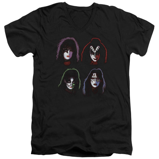 KISS Solo Heads Mens Slim Fit V-Neck T Shirt Black