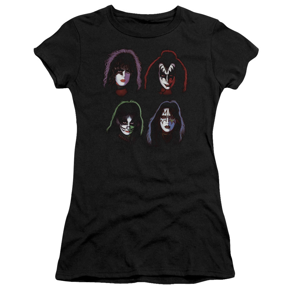 KISS Solo Heads Junior Sheer Cap Sleeve Womens T Shirt Black