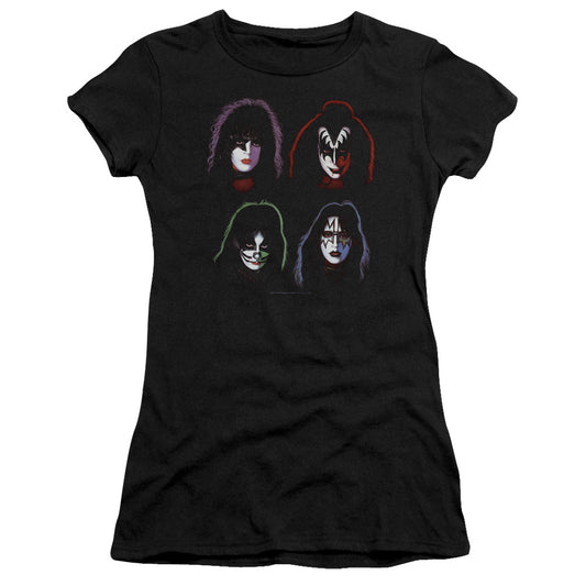 KISS Solo Heads Junior Sheer Cap Sleeve Premium Bella Canvas Womens T Shirt Black