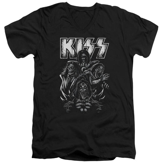 KISS Skull Mens Slim Fit V-Neck T Shirt Black