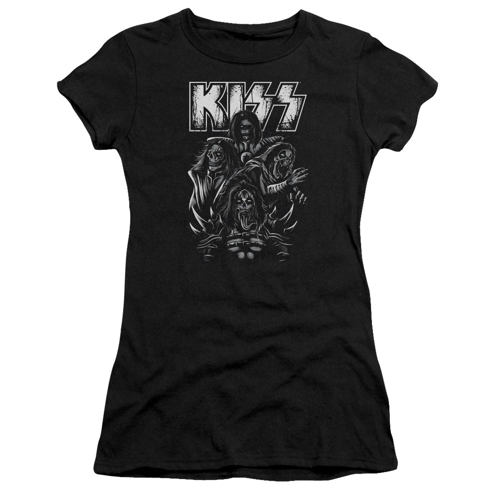 KISS Skull Junior Sheer Cap Sleeve Womens T Shirt Black