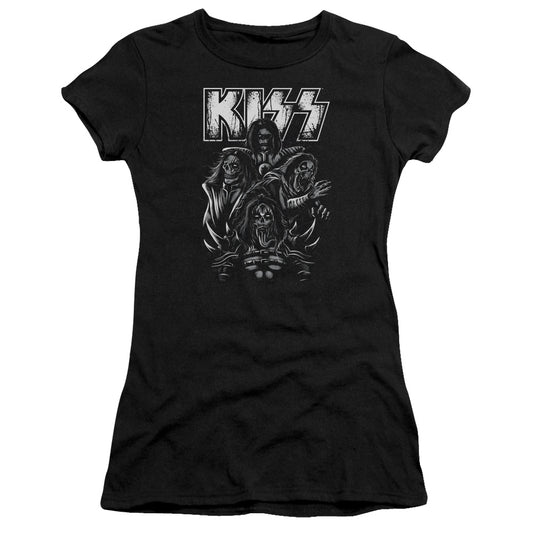 KISS Skull Junior Sheer Cap Sleeve Womens T Shirt Black