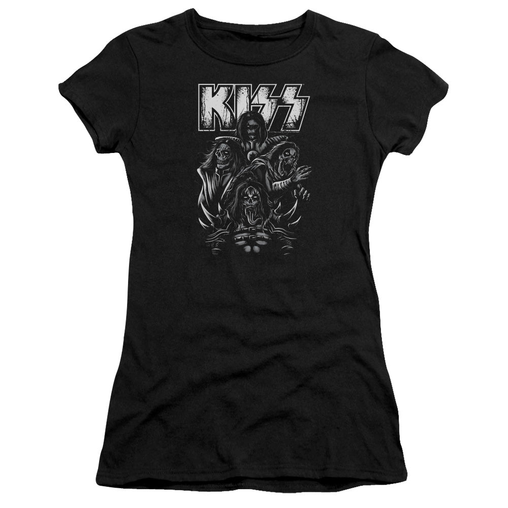 KISS Skull Junior Sheer Cap Sleeve Premium Bella Canvas Womens T Shirt Black