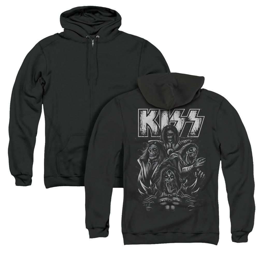 KISS Skull Back Print Zipper Mens Hoodie Black