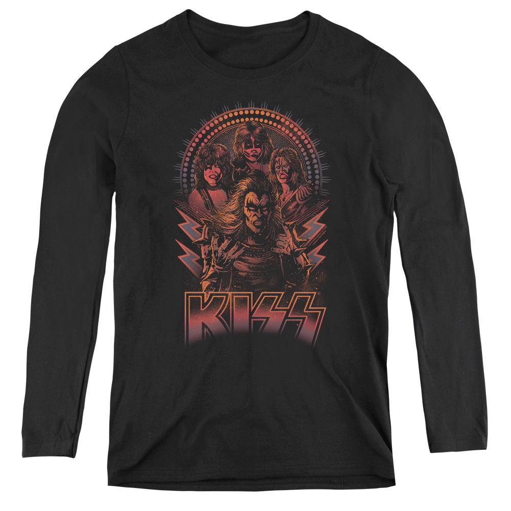 KISS Comic Style Womens Long Sleeve Shirt Black