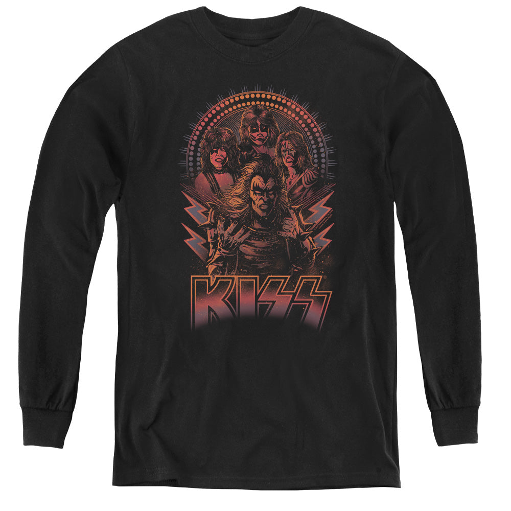 KISS Comic Style Long Sleeve Kids Youth T Shirt Black