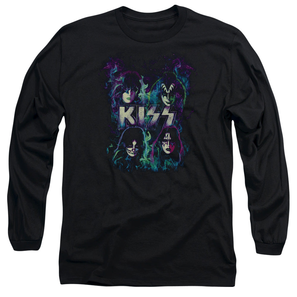 KISS Colorful Fire Mens Long Sleeve Shirt Black