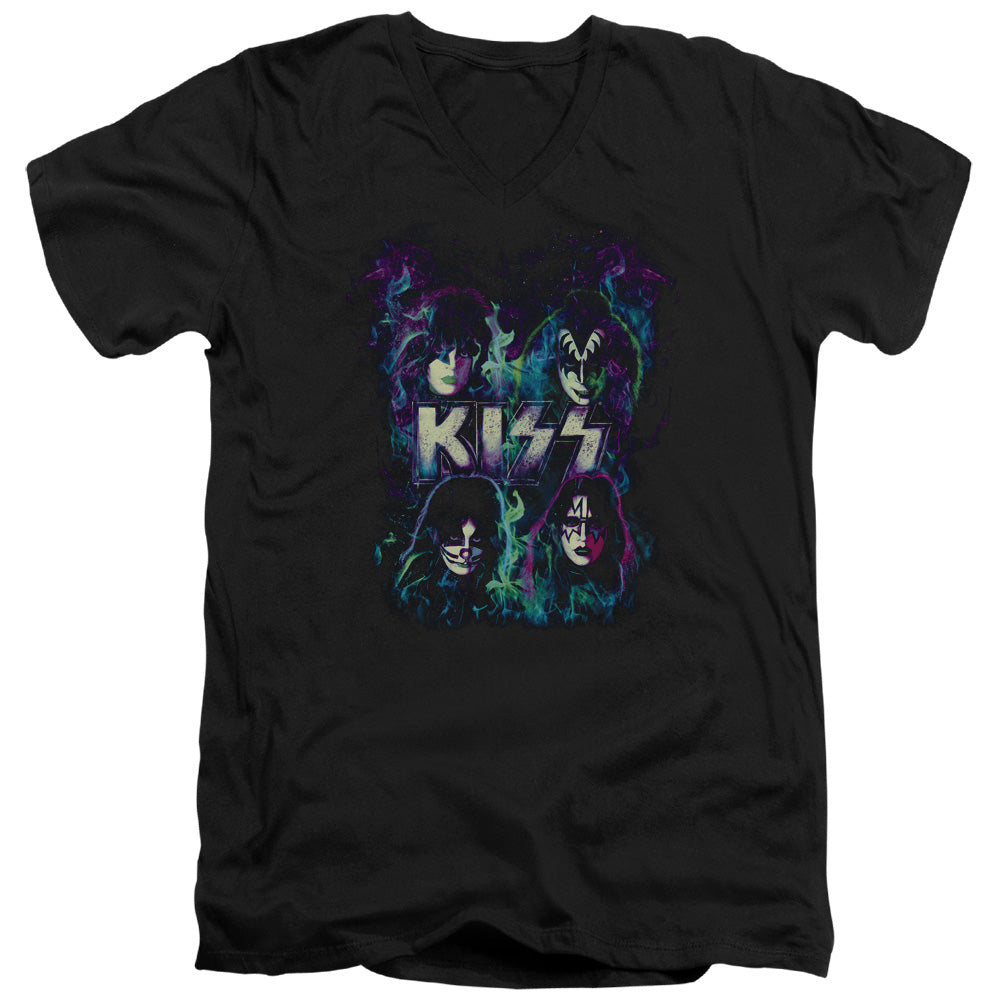 KISS Colorful Fire Mens Slim Fit V-Neck T Shirt Black