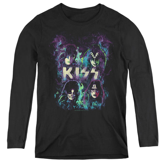 KISS Colorful Fire Womens Long Sleeve Shirt Black