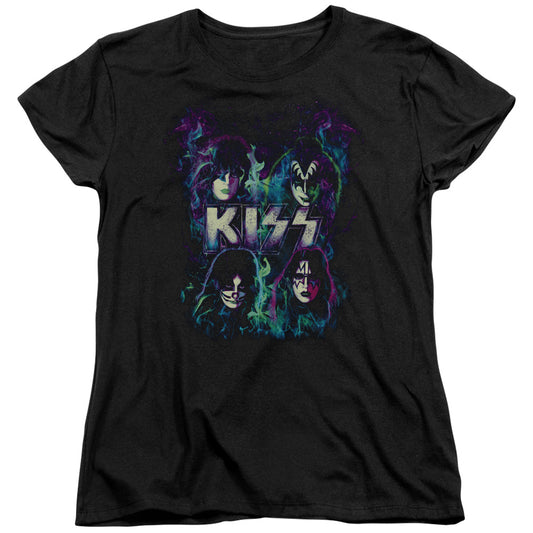 KISS Colorful Fire Womens T Shirt Black