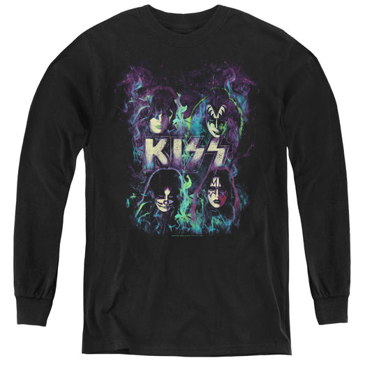 KISS Colorful Fire Long Sleeve Kids Youth T Shirt Black