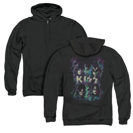 KISS Colorful Fire Back Print Zipper Mens Hoodie Black