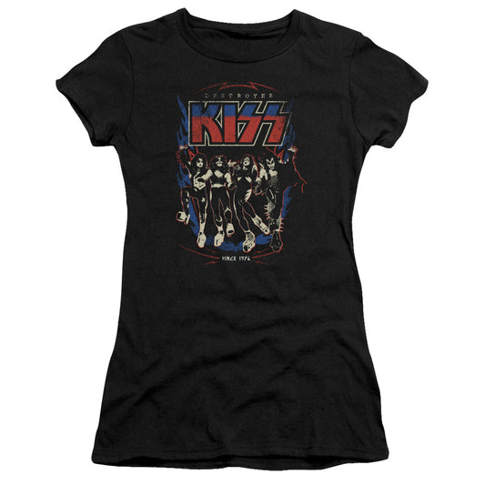 KISS Destroyer Junior Sheer Cap Sleeve Womens T Shirt Black