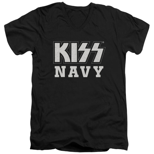 KISS Navy Block Mens Slim Fit V-Neck T Shirt Black