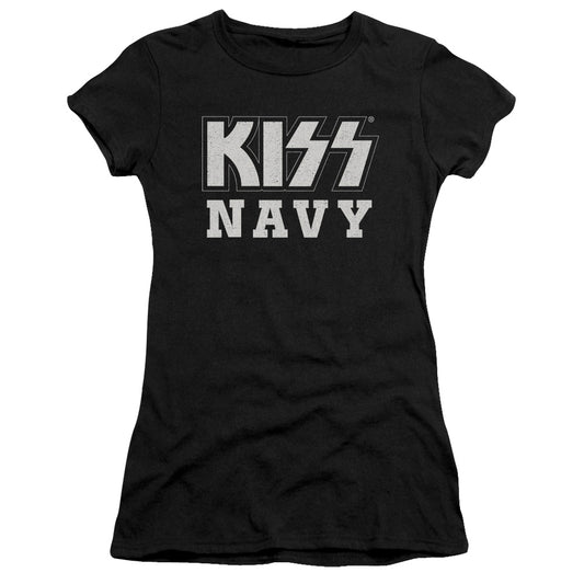 KISS Navy Block Junior Sheer Cap Sleeve Womens T Shirt Black