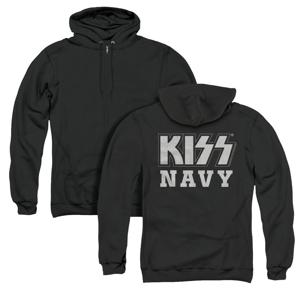 KISS Navy Block Back Print Zipper Mens Hoodie Black