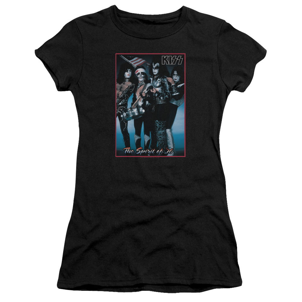 KISS Spirit of 76 Junior Sheer Cap Sleeve Premium Bella Canvas Womens T Shirt Black