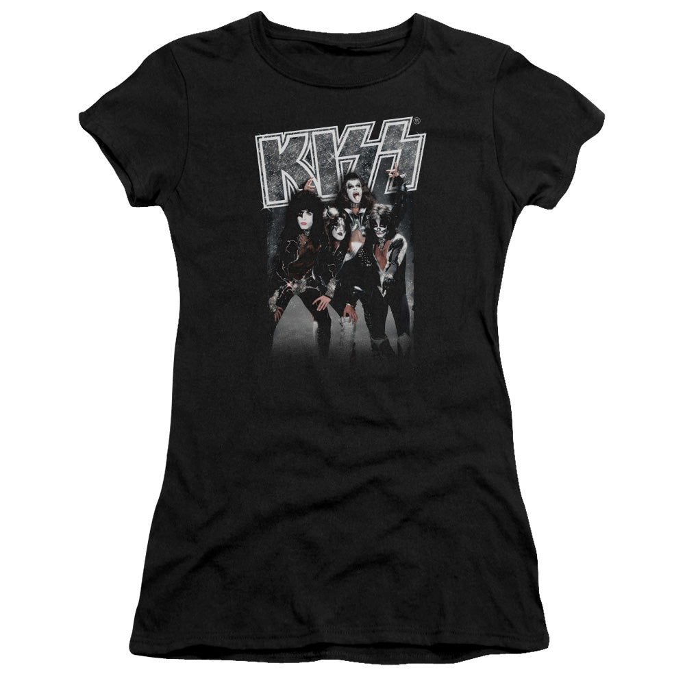 KISS Shine Junior Sheer Cap Sleeve Premium Bella Canvas Womens T Shirt Black