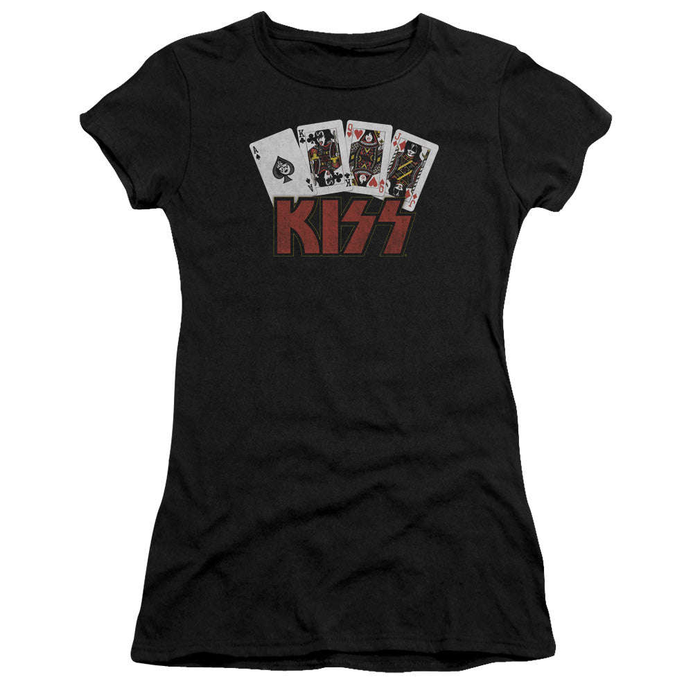 KISS Cards Junior Sheer Cap Sleeve Womens T Shirt Black