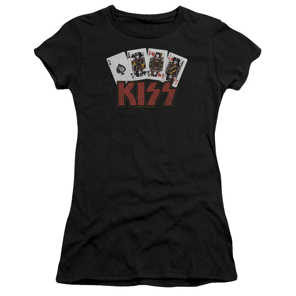 KISS Cards Junior Sheer Cap Sleeve Premium Bella Canvas Womens T Shirt Black