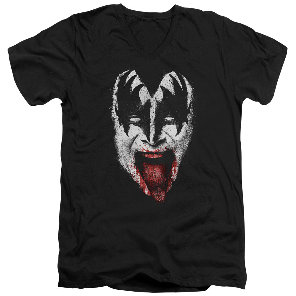 KISS Demon Face Mens Slim Fit V-Neck T Shirt Black